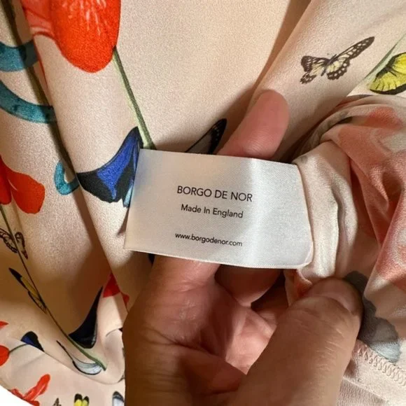 BORGO DE NOR Women's Pink Butterfly Print Ruffle Maxi Dress Size 12 - Picture 10 of 15